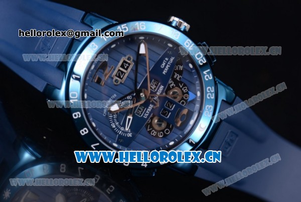 Ulysse Nardin Executive Dual Time & Big Date Asia ST25 Automatic Steel Case Blue Dial White Markers and Blue Rubber Strap - Click Image to Close